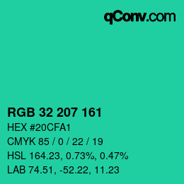 Color code: RGB 32 207 161 | qconv.com