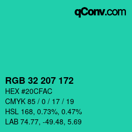 Color code: RGB 32 207 172 | qconv.com