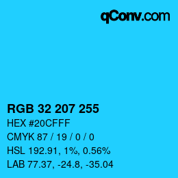 Color code: RGB 32 207 255 | qconv.com