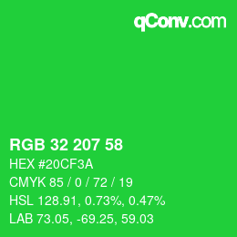 Color code: RGB 32 207 58 | qconv.com