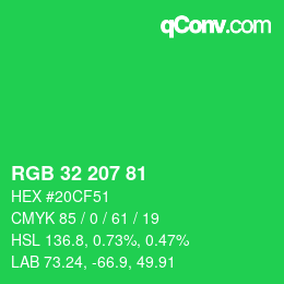 Color code: RGB 32 207 81 | qconv.com