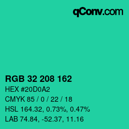 Color code: RGB 32 208 162 | qconv.com