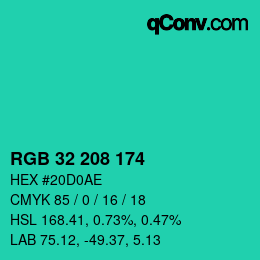 Color code: RGB 32 208 174 | qconv.com