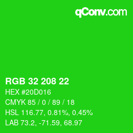 Color code: RGB 32 208 22 | qconv.com