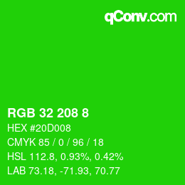 カラーコード: RGB 32 208 8 | qconv.com