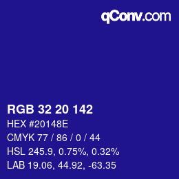 カラーコード: RGB 32 20 142 | qconv.com