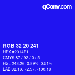 Farbcode: RGB 32 20 241 | qconv.com
