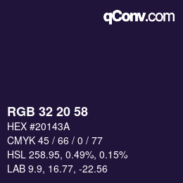 Color code: RGB 32 20 58 | qconv.com