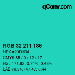 Color code: RGB 32 211 186 | qconv.com