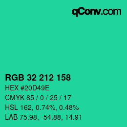 カラーコード: RGB 32 212 158 | qconv.com