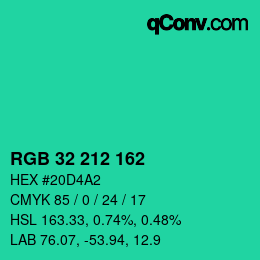 Color code: RGB 32 212 162 | qconv.com