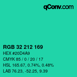 Color code: RGB 32 212 169 | qconv.com