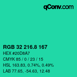 カラーコード: RGB 32 216.8 167 | qconv.com