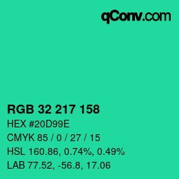 Color code: RGB 32 217 158 | qconv.com