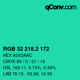 カラーコード: RGB 32 218.2 172 | qconv.com