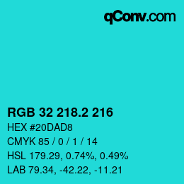 カラーコード: RGB 32 218.2 216 | qconv.com