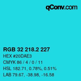 カラーコード: RGB 32 218.2 227 | qconv.com