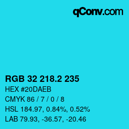 カラーコード: RGB 32 218.2 235 | qconv.com