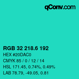 カラーコード: RGB 32 218.6 192 | qconv.com