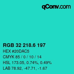 カラーコード: RGB 32 218.6 197 | qconv.com