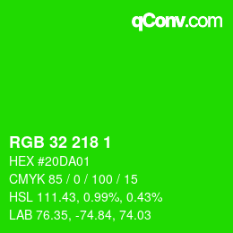 Color code: RGB 32 218 1 | qconv.com
