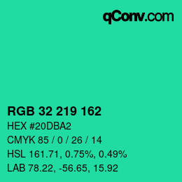 Color code: RGB 32 219 162 | qconv.com