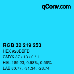 Color code: RGB 32 219 253 | qconv.com