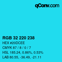 Color code: RGB 32 220 238 | qconv.com