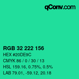 カラーコード: RGB 32 222 156 | qconv.com