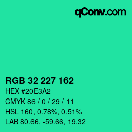 Color code: RGB 32 227 162 | qconv.com