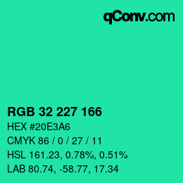 Color code: RGB 32 227 166 | qconv.com