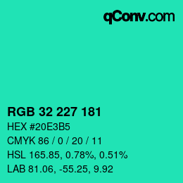 Color code: RGB 32 227 181 | qconv.com