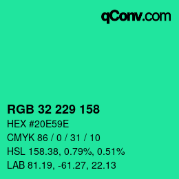 Color code: RGB 32 229 158 | qconv.com