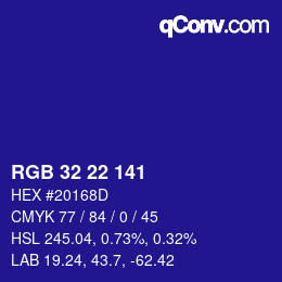 Color code: RGB 32 22 141 | qconv.com