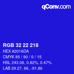 Color code: RGB 32 22 218 | qconv.com