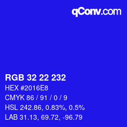 Color code: RGB 32 22 232 | qconv.com