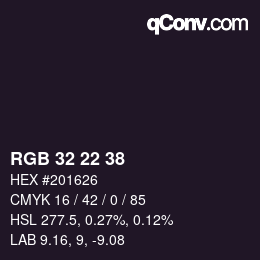カラーコード: RGB 32 22 38 | qconv.com
