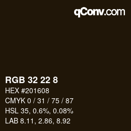 カラーコード: RGB 32 22 8 | qconv.com