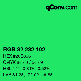 Color code: RGB 32 232 102 | qconv.com