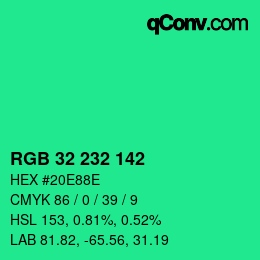 カラーコード: RGB 32 232 142 | qconv.com