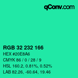 Color code: RGB 32 232 166 | qconv.com