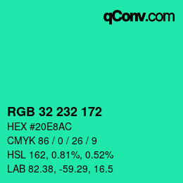 Color code: RGB 32 232 172 | qconv.com