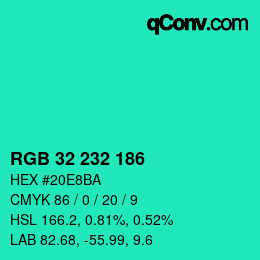 Color code: RGB 32 232 186 | qconv.com