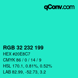Color code: RGB 32 232 199 | qconv.com