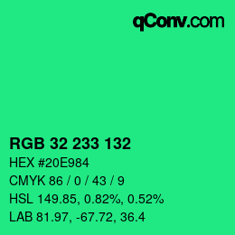 Color code: RGB 32 233 132 | qconv.com