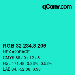 カラーコード: RGB 32 234.8 206 | qconv.com
