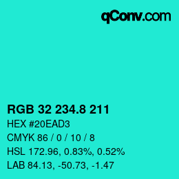 カラーコード: RGB 32 234.8 211 | qconv.com