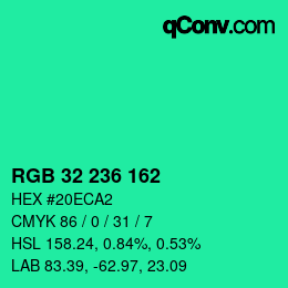Color code: RGB 32 236 162 | qconv.com