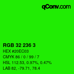 Color code: RGB 32 236 3 | qconv.com