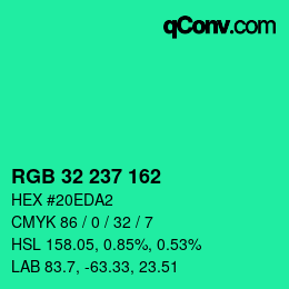 カラーコード: RGB 32 237 162 | qconv.com